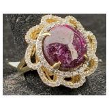 Sterling Vermeil Ruby & Sapphire Ring, 18.46 Ctw,