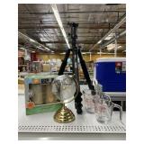 Glass Mini World Globe, LED Candle Set, Tripod,
