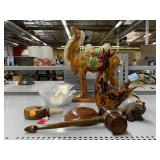 Ceramic Camel Statue, Blown Glass Rooster, Gavel,