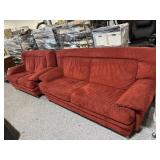 7ft Red Microsuede Sofa and Loveseat Set - Modern