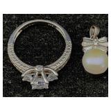 Sterling Silver Ring W/cz Stones, Tw 4.4g, Sz 10 &