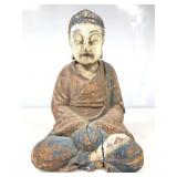 Antique Chinese seated Buddha polychrome wood