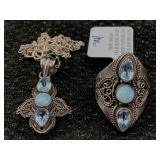2.40 Ctw Blue Topaz Sterling Silver Ring & Pendant