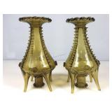 Pair Of Vtg Handblown Glass Vases/Single Chamber