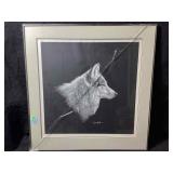 A framed high, detailed, black and white