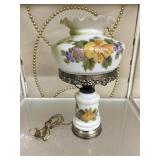 Vtg electric milk glass hurricane lamp w/hand