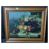 A classic still life oil painting in a wooden