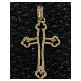 14k Gold Cross Necklace, Tw 1.4g, Sz 1in Tall