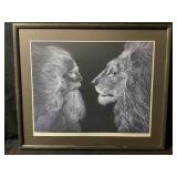 A framed black-and-white art print featuring a