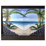 A matching two canvas acrylic painting of a