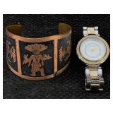 Ellen Tracy Quartz Ladies Watch & Copper Cuff