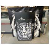 Tiger and Lion prints on canvas, approx 20x40in