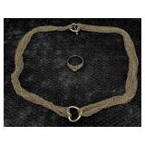 Sterling Silver Necklace & Ring, Tw 33.4g, Sz 18in