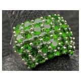 7.15 Ctw Green Diopside Sterling Silver Ring, Tw