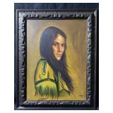 Oil painting on canvas of an Indian woman with a