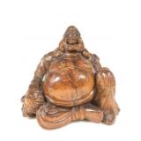 Carved Wood Laughing Buddha 12.5in H