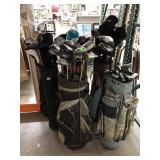 5 Assorted Golf bags and clubs