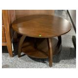 Round wood small coffee table, approx 30x18in