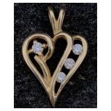 14k Gold Heart Pendant W/diamonds, Tw 2.2g, Sz ï¿½in
