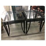 2-Metal end tables w/glass top, approx 23x20x22in