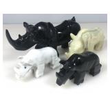 4 Carved Stone Rhinoceros 5.5-10in Long