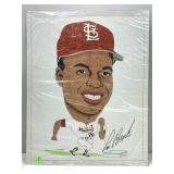 lou brock cartoon caricature autographed