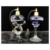 2 Vtg Iridescent Footed Art Glass Perfume