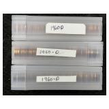 3 Rolls Of Pennies Incl. 1960-d
