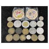 Foreign Currency Coins & Super Mario Tokens