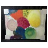 A colorful, abstract, framed wall, art piece