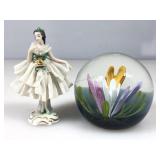 Two small items a Dresden lady figure with a lace