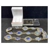 Sterling Silver Earrings W/cz Stones, Metal Belt &