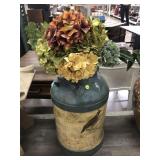 Metal Decorative milk jug w/faux flower, approx
