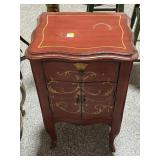 Red end table w/drawer, approx 18x14x30in