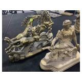 Composite running horses and Lady sculpture,
