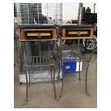 2 side tables w/metal base, approx 14x14x32in