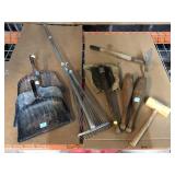 Vtg tools incl. wood mallet, metal folding shovel