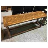 Wood hall table, approx 60x16x27in