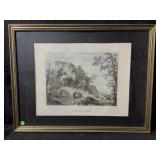 A hand colored engraving titled Paese con Ponte