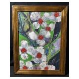 This is an original framed floral, painting with
