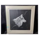A framed high, detailed, black and white