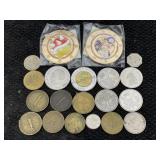 Foreign Currency Coins & Super Mario Tokens
