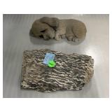 Gneiss Specimen and Sand Stone Dog Sculpture From