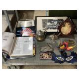 Assorted Home Decor. Framed Photos, Butterdish,