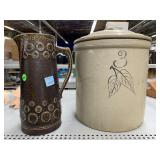 Vintage Stoneware Pickle Crock and Pitcher from