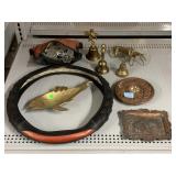 Assorted Home Decor. Steering Wheel, Bells, Crab