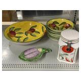 7pc Pottery Dish Set Sorrento Italy, Jar W/Lid &