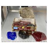Colored Slag Glass Pieces and Raw crystalline