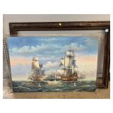 J. Harvey Large Ship Painting and Frame.