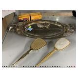 Vintage Silver-Plated Serving Tray with Grape